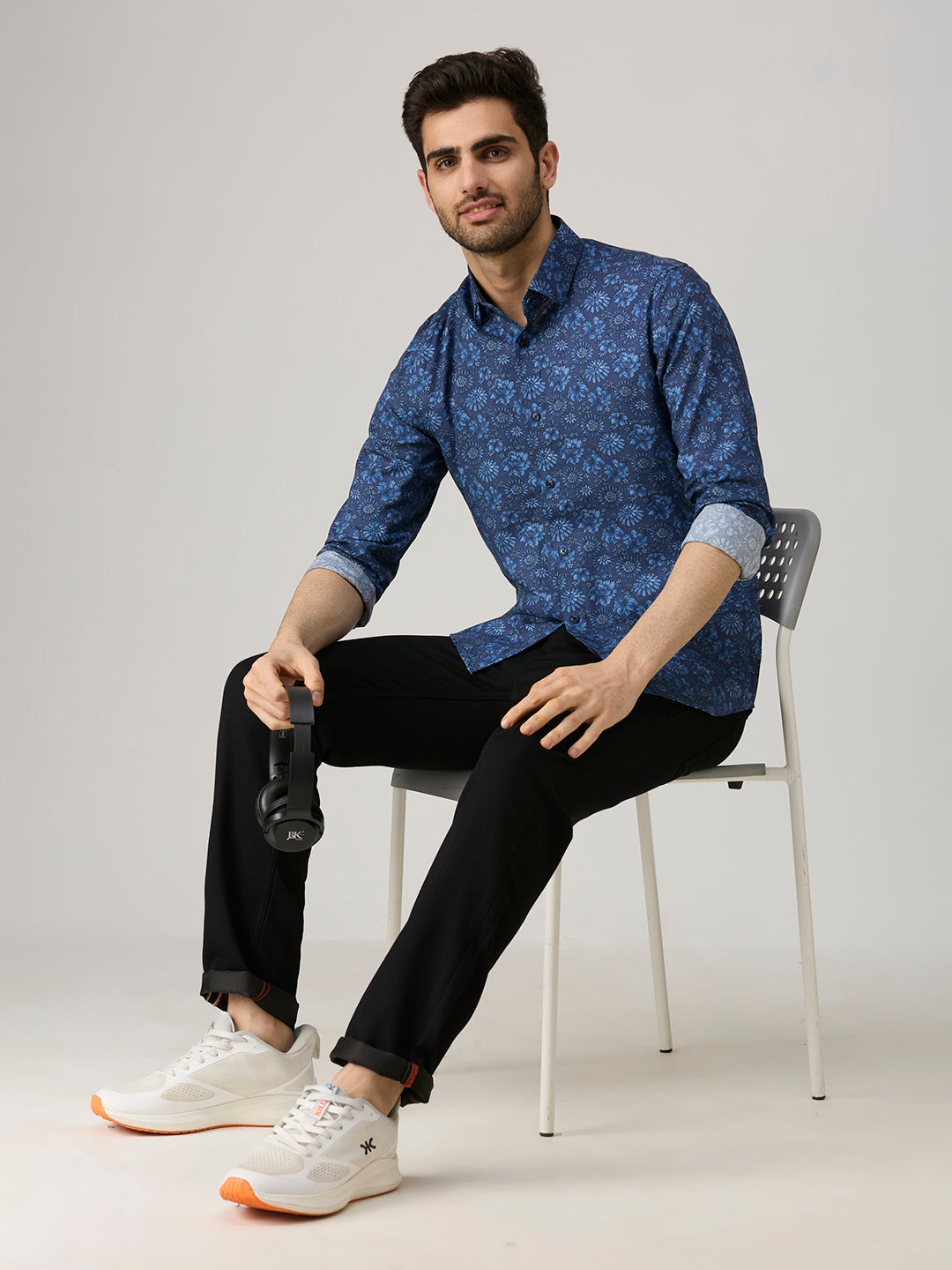 Men's Blue Printed Slim Fit Shirts