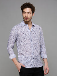 Men's Grey Printed Slim Fit Shirts