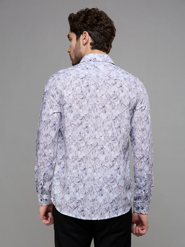 Men's Grey Printed Slim Fit Shirts