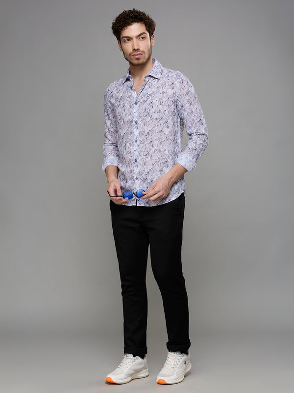Men's Grey Printed Slim Fit Shirts