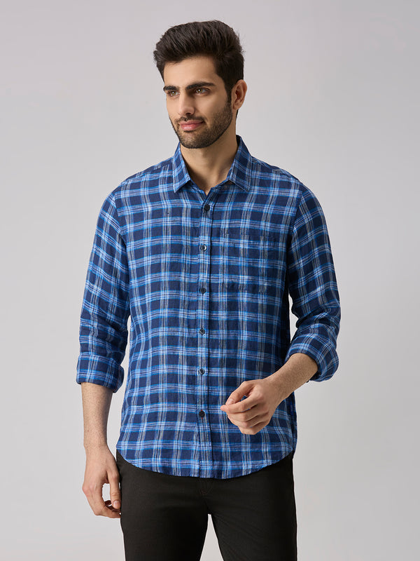 Men's Navy Checks Slim Fit Shirts