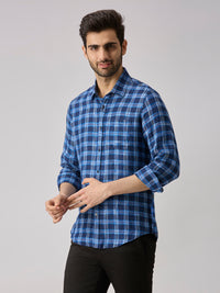 Men's Navy Checks Slim Fit Shirts