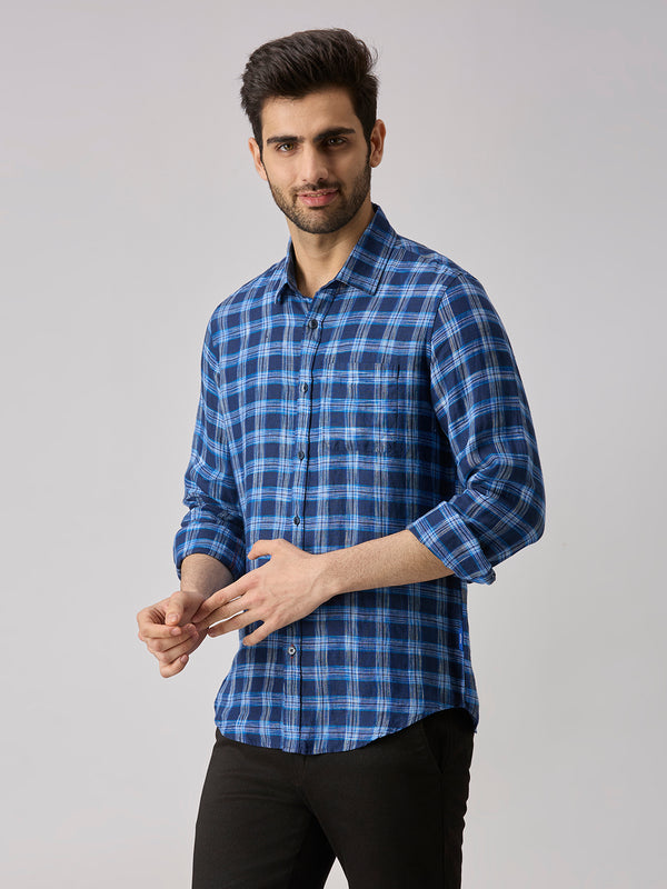 Men's Navy Checks Slim Fit Shirts