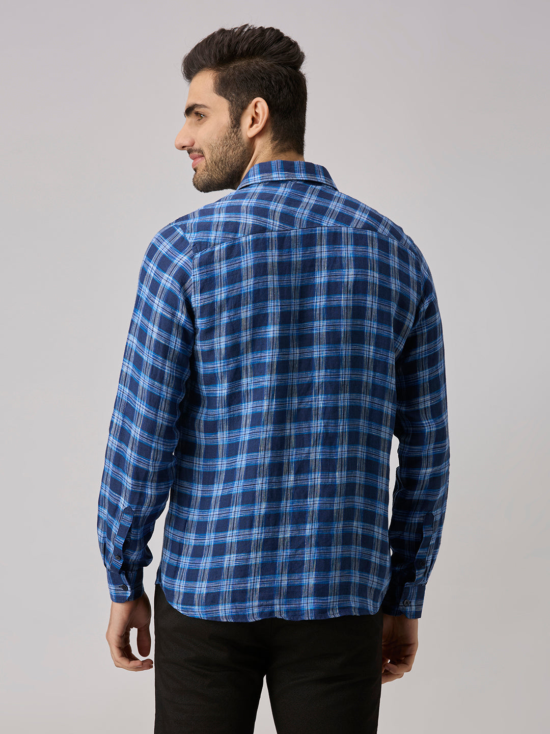 Men's Navy Checks Slim Fit Shirts