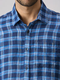 Men's Navy Checks Slim Fit Shirts