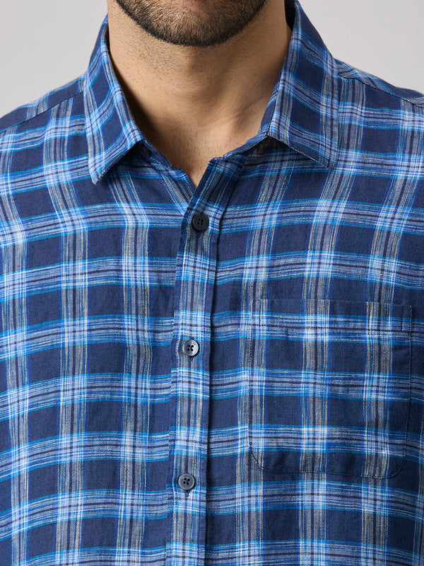 Men's Navy Checks Slim Fit Shirts