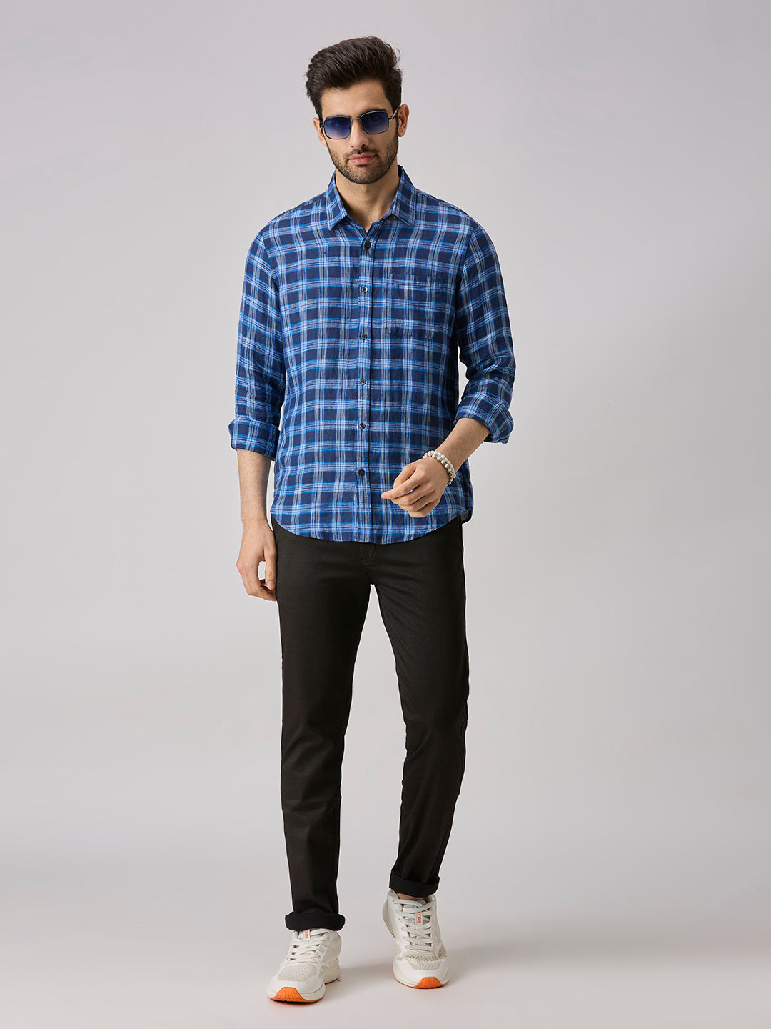 Men's Navy Checks Slim Fit Shirts