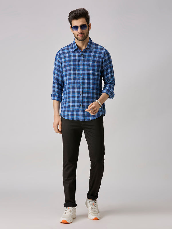Men's Navy Checks Slim Fit Shirts