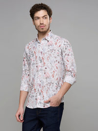 Men's White Printed Slim Fit Shirts