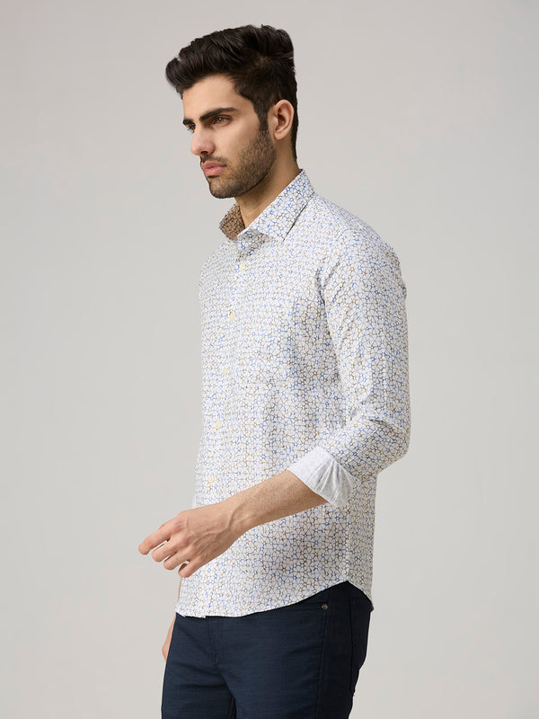 Men's Blue Printed Slim Fit Shirts