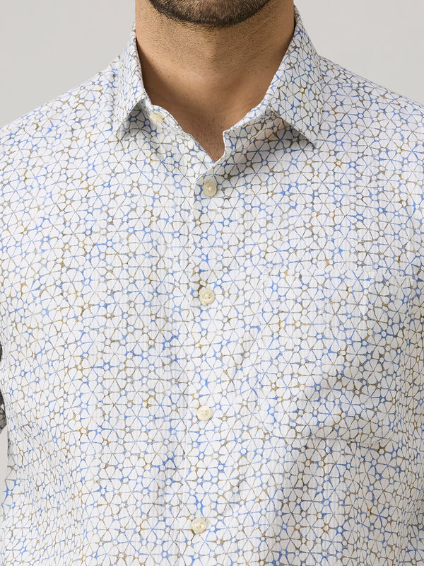 Men's Blue Printed Slim Fit Shirts