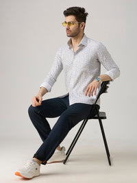 Men's Blue Printed Slim Fit Shirts