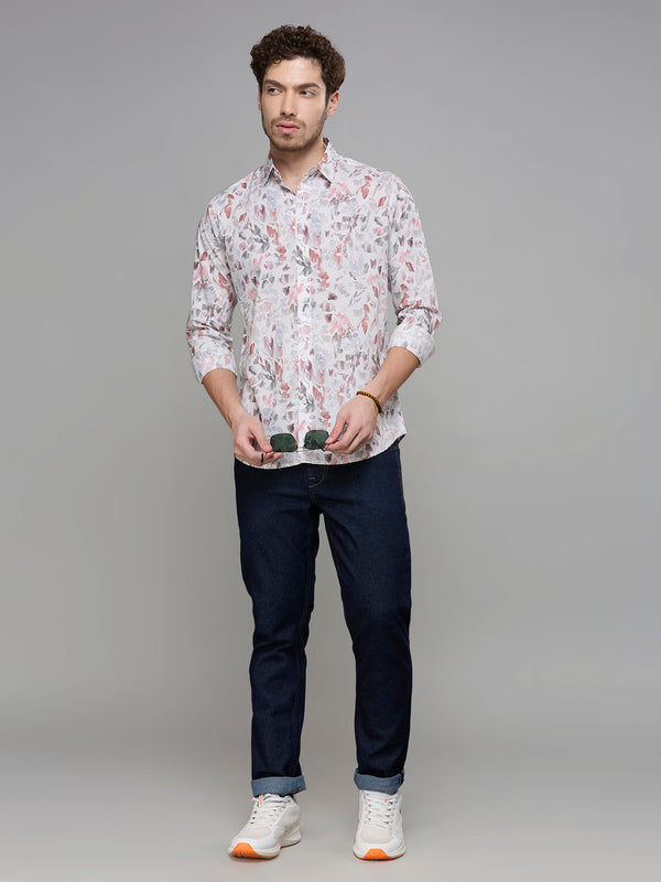 Men's White Printed Slim Fit Shirts