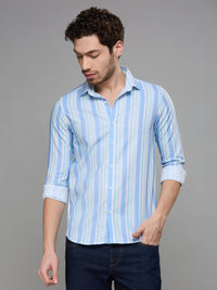 Men's Light Blue Striped Slim Fit Shirts