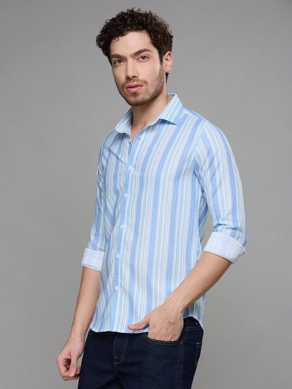 Men's Light Blue Striped Slim Fit Shirts