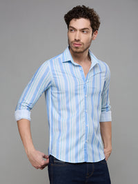 Men's Light Blue Striped Slim Fit Shirts