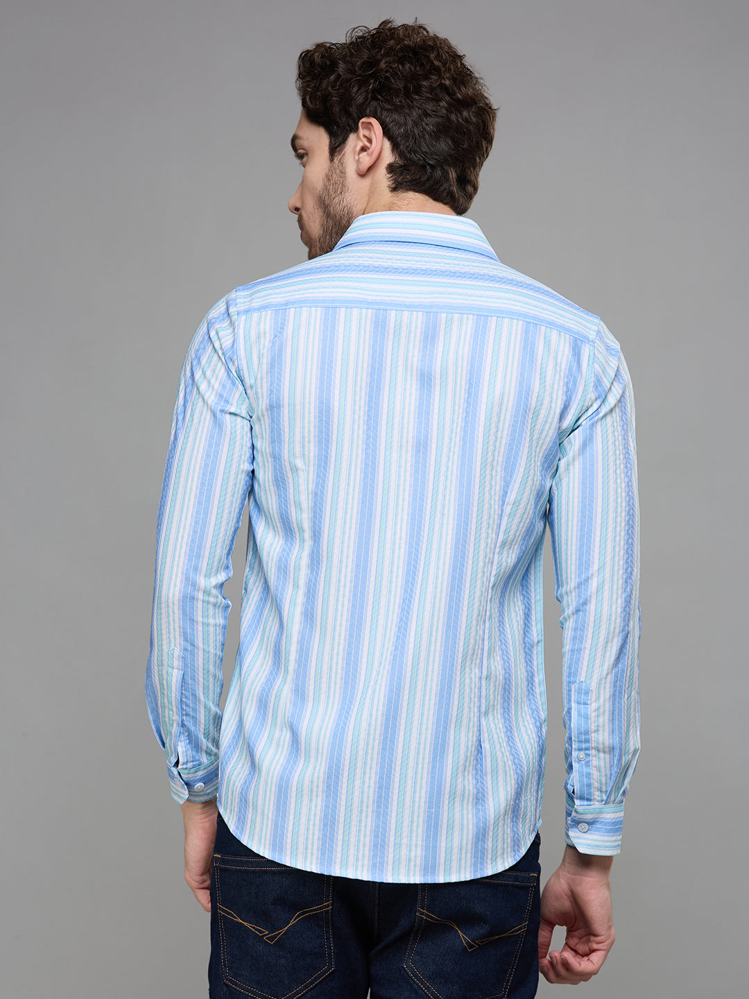 Men's Light Blue Striped Slim Fit Shirts
