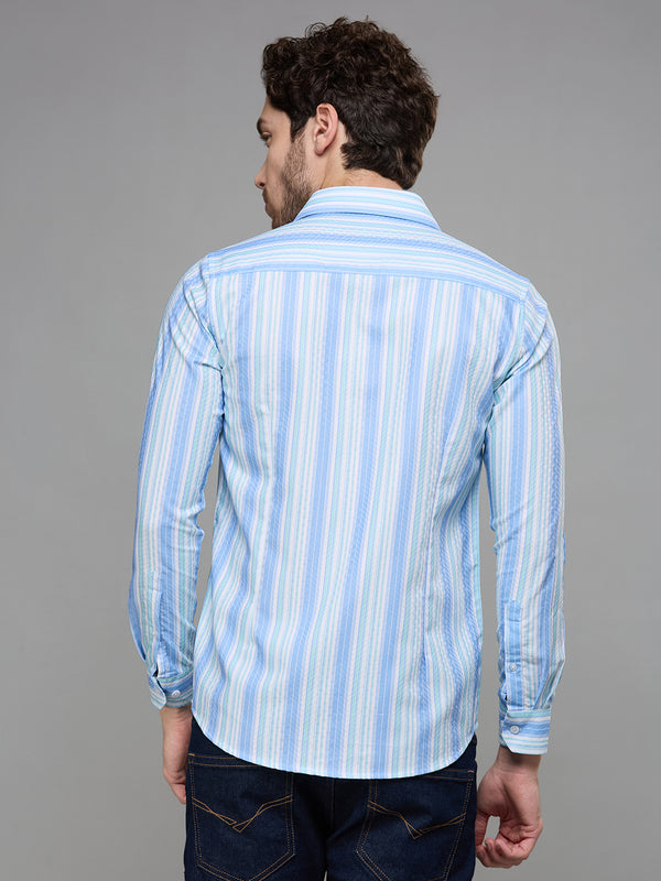 Men's Light Blue Striped Slim Fit Shirts
