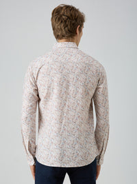 Men's Peach Printed Slim Fit Shirts