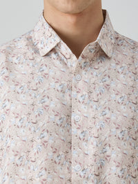 Men's Peach Printed Slim Fit Shirts