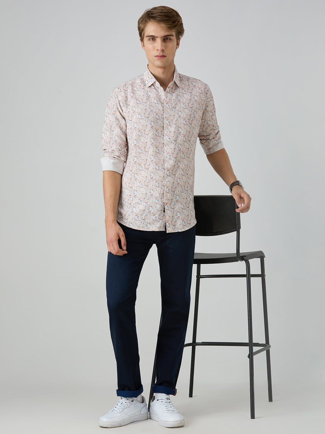 Men's Peach Printed Slim Fit Shirts
