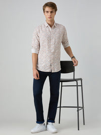 Men's Peach Printed Slim Fit Shirts