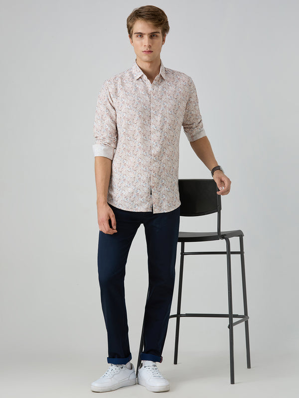 Men's Peach Printed Slim Fit Shirts