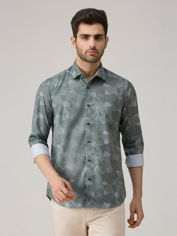 Men's Green Printed Slim Fit Shirts