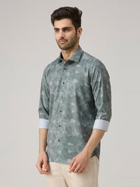 Men's Green Printed Slim Fit Shirts