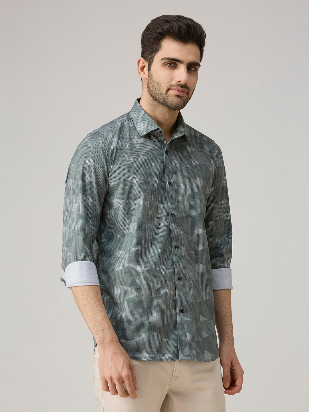 Men's Green Printed Slim Fit Shirts