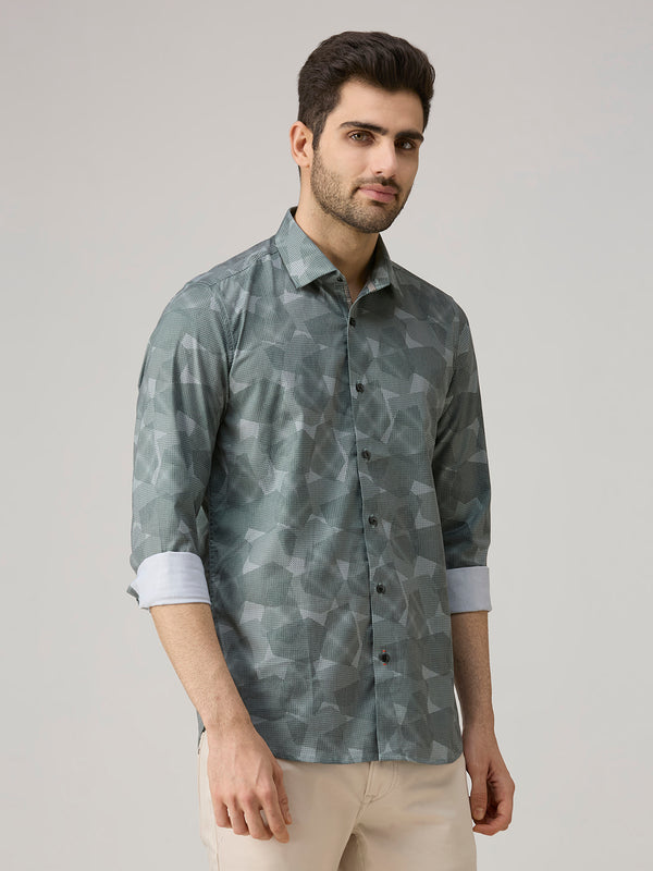 Men's Green Printed Slim Fit Shirts