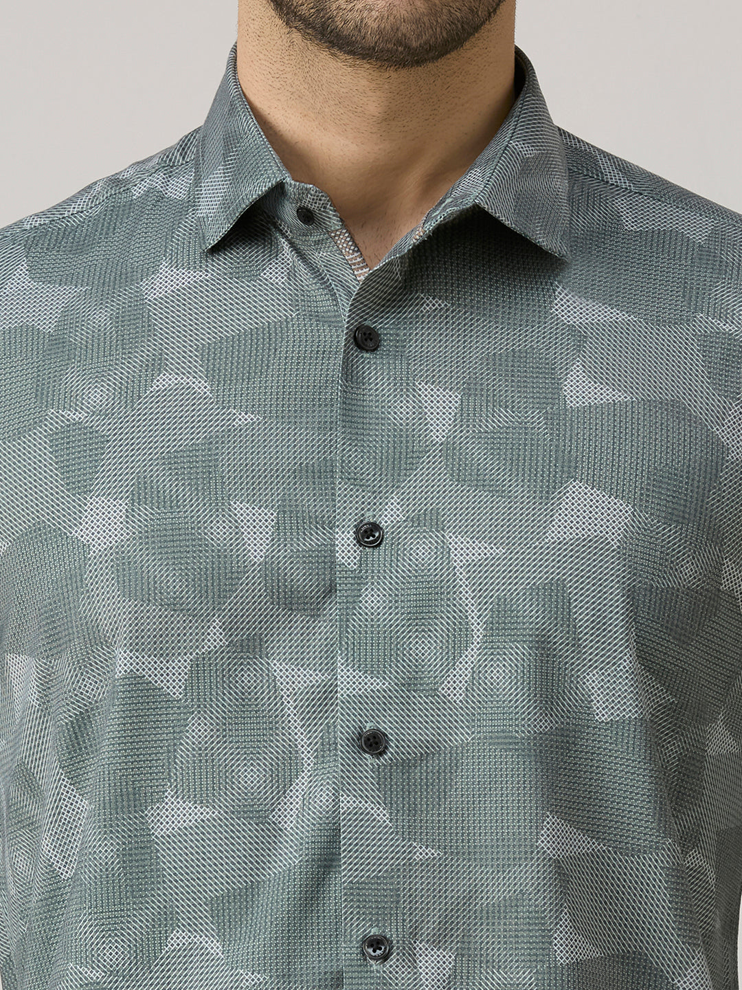 Men's Green Printed Slim Fit Shirts