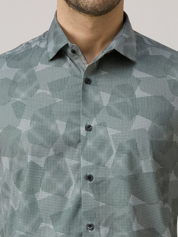Men's Green Printed Slim Fit Shirts