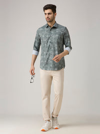 Men's Green Printed Slim Fit Shirts
