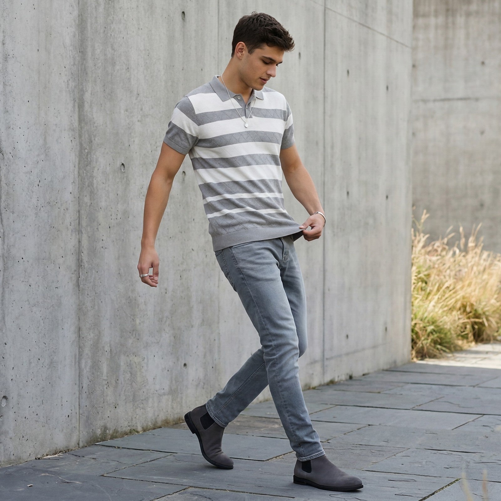 Men's Grey Striped Flat Knits
