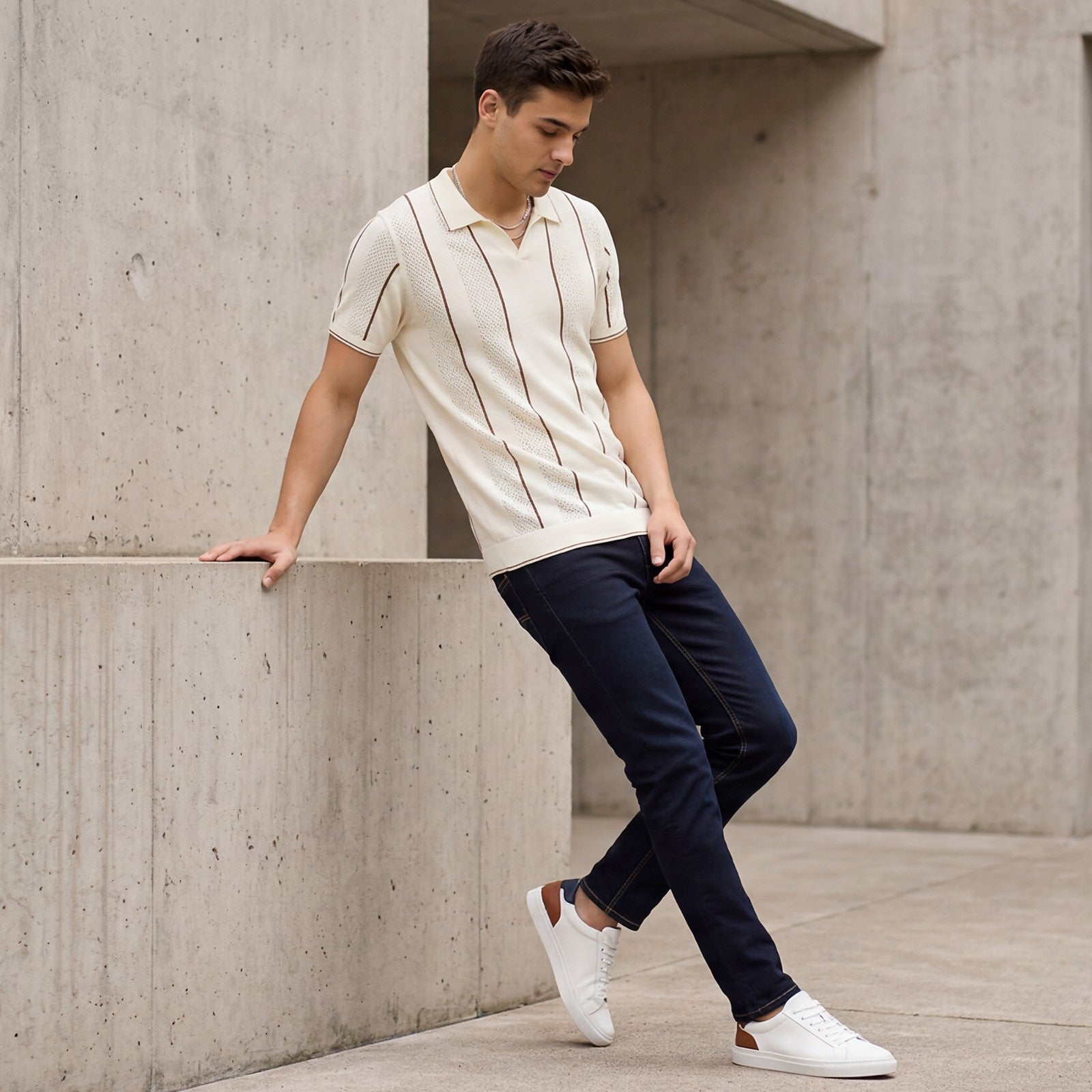 Men's Off White Striped Flat Knits