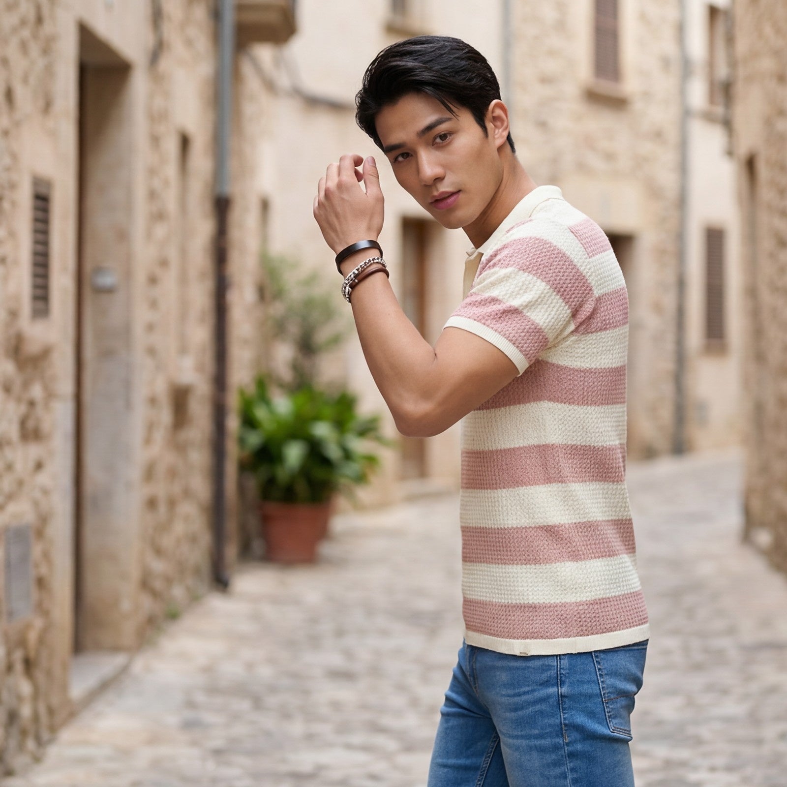 Men's Pink Striped Flat Knits