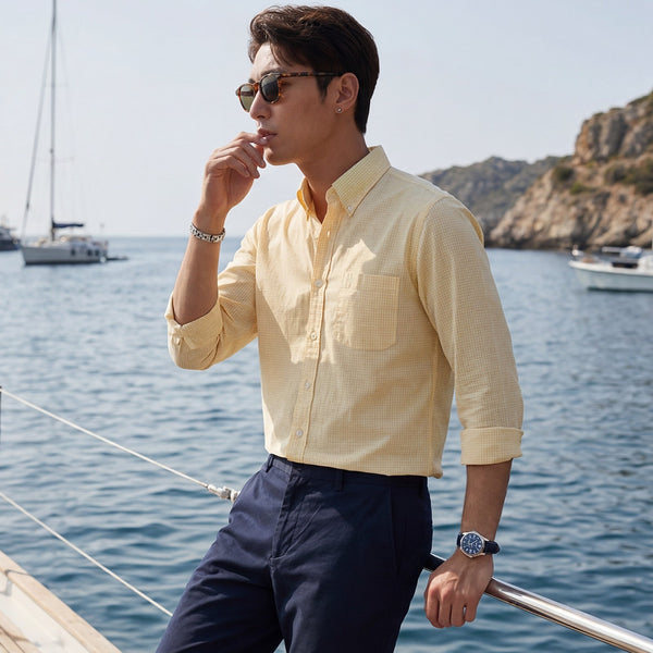 Men's Yellow Checks Slim Fit Shirts