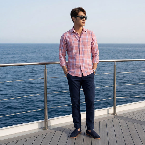 Men's Pink Checks Slim Fit Shirts