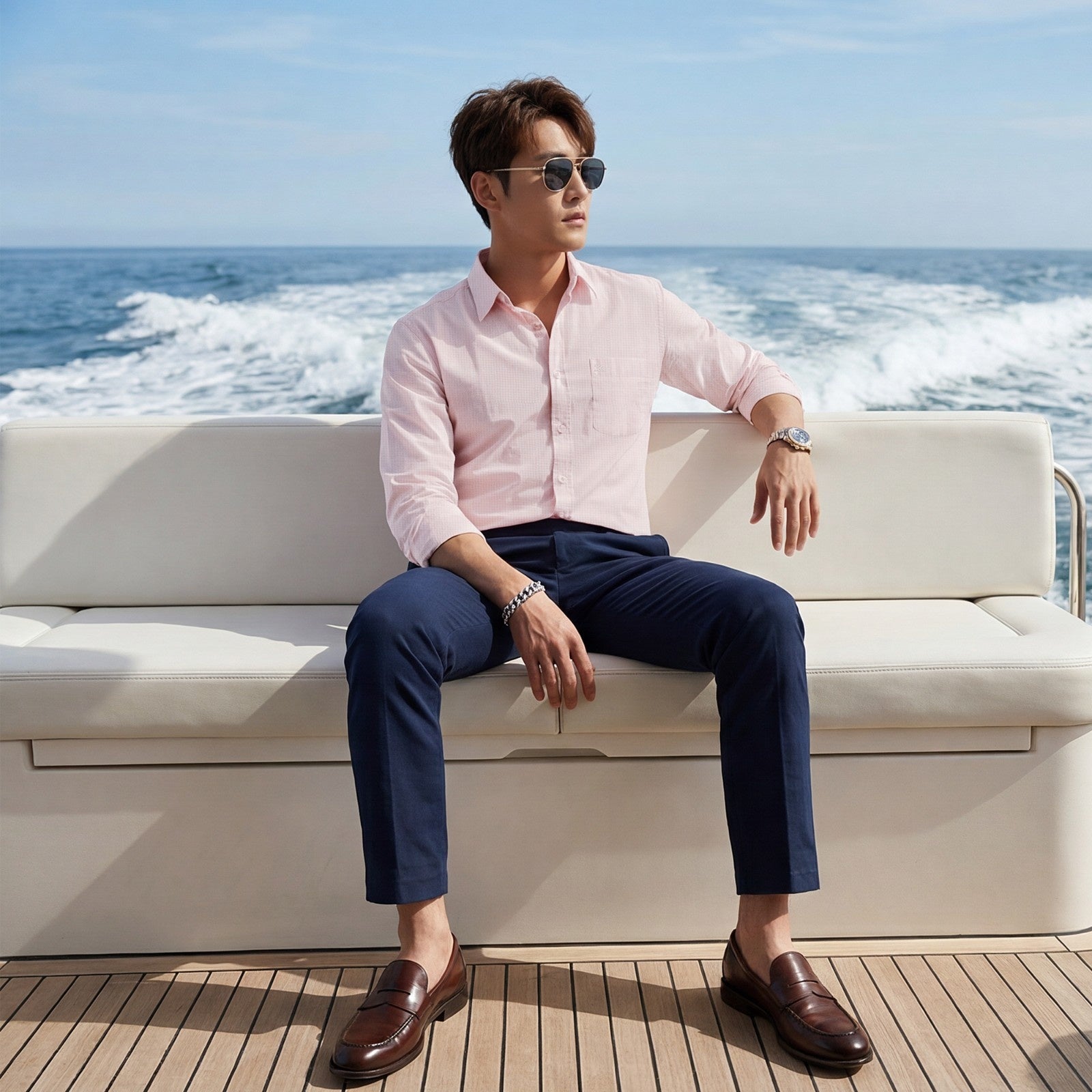 Men's Peach Checks Slim Fit Shirts