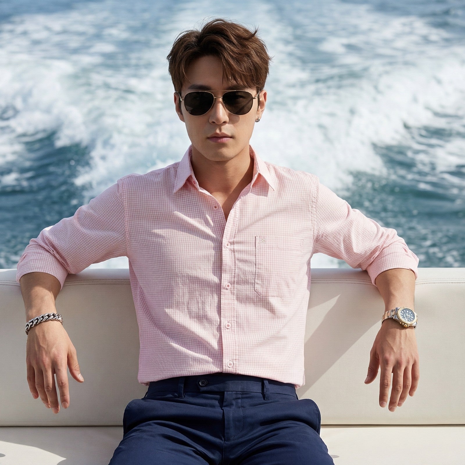 Men's Peach Checks Slim Fit Shirts