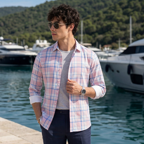 Men's Pink Checks Slim Fit Shirts