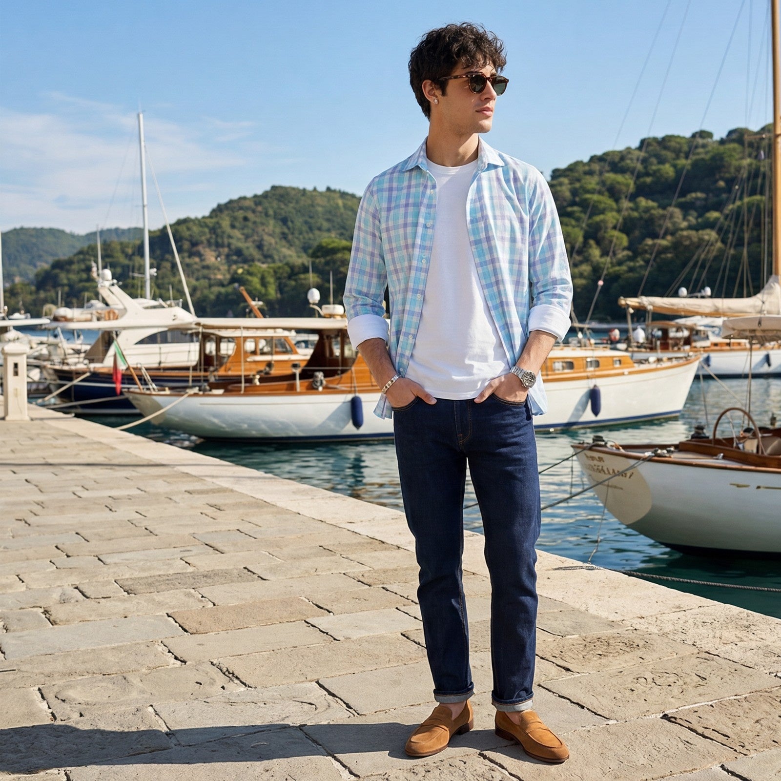 Men's Turq Checks Slim Fit Shirts