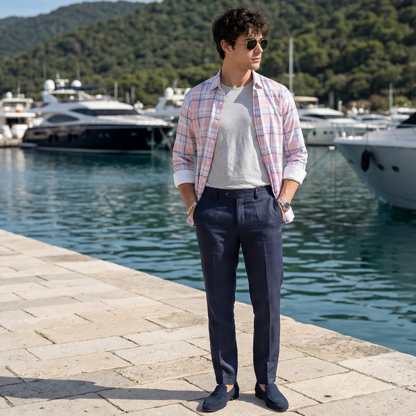 Men's Pink Checks Slim Fit Shirts