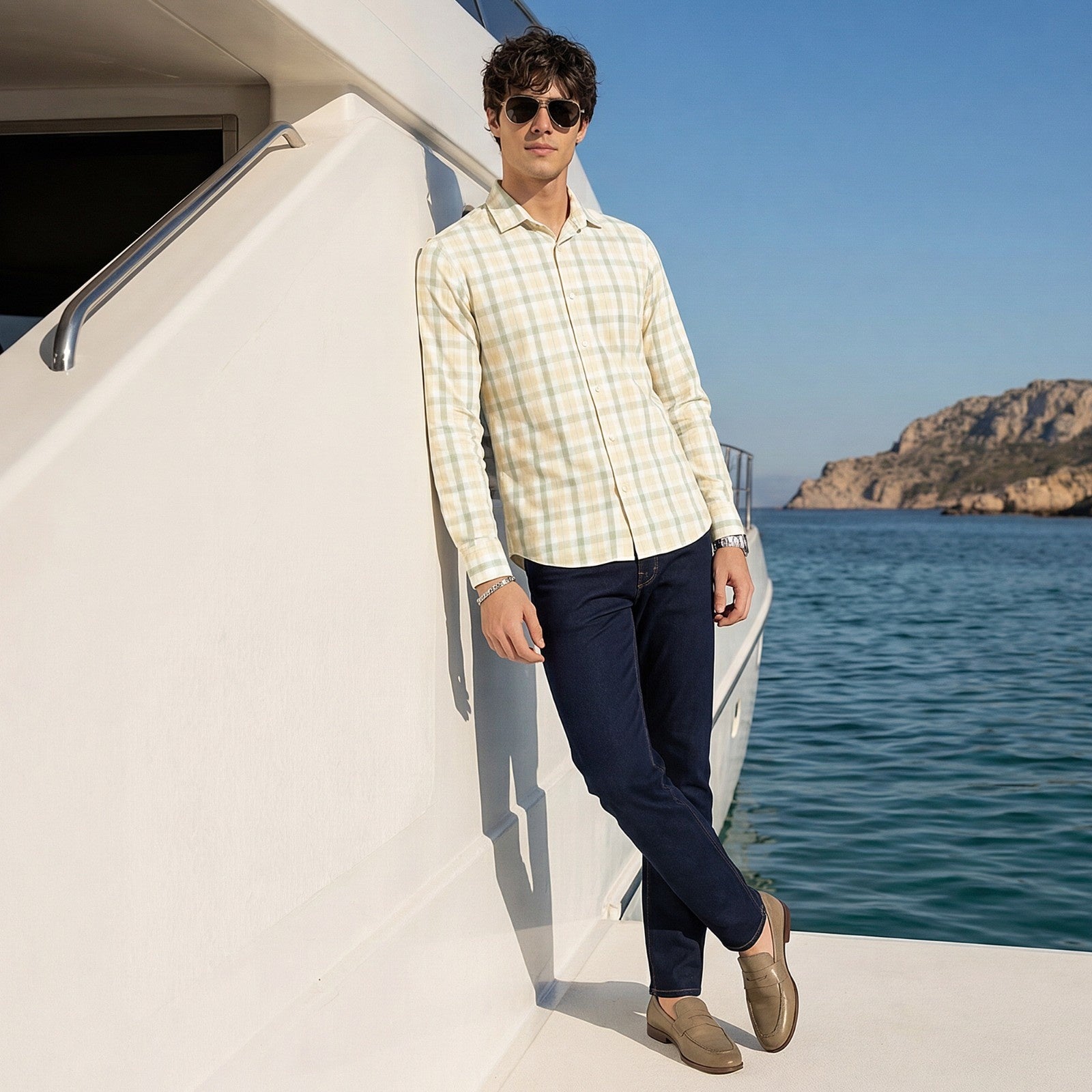 Men's Yellow Checks Slim Fit Shirts