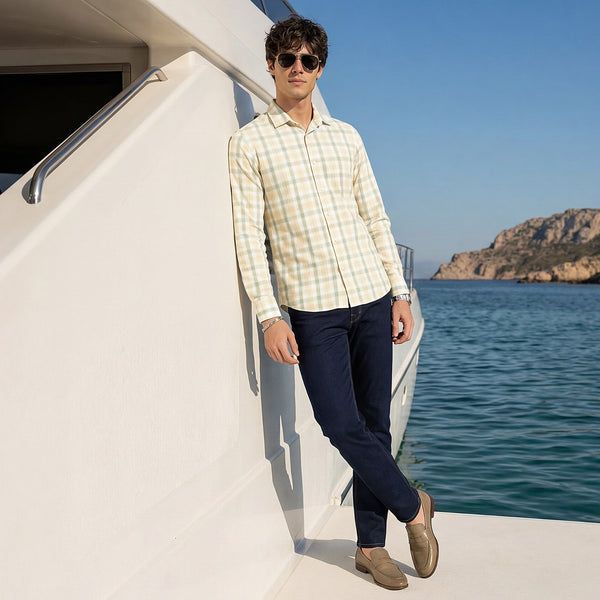 Men's Yellow Checks Slim Fit Shirts
