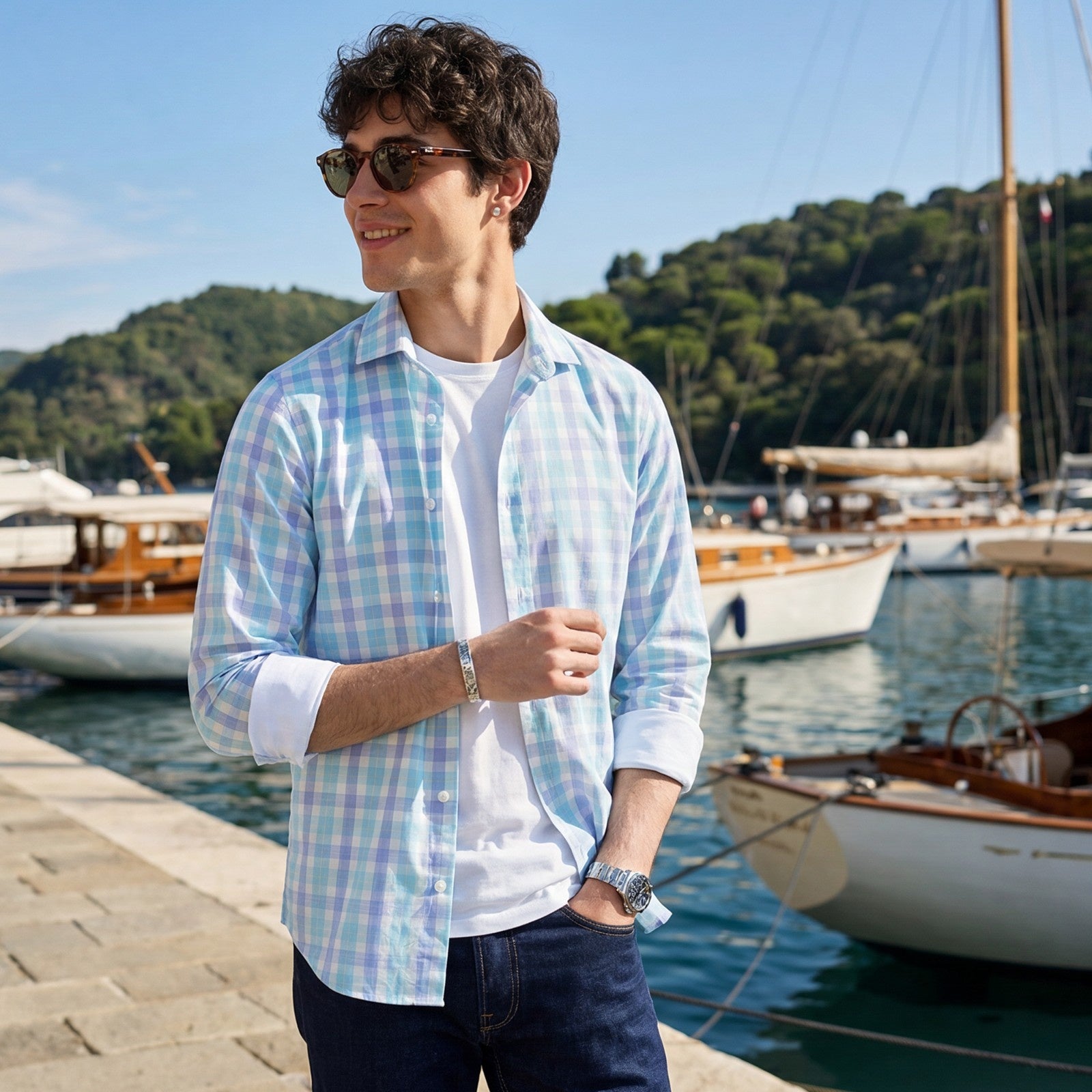 Men's Turq Checks Slim Fit Shirts