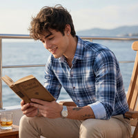 Men's Navy Blue Checks Slim Fit Shirts