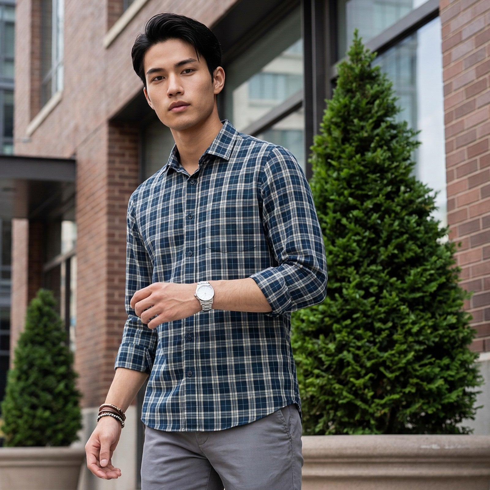 Men's Teal Checks Slim Fit Shirts