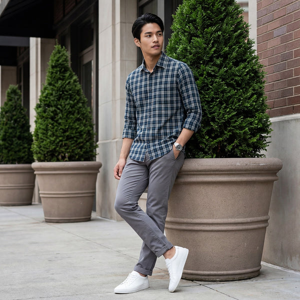 Men's Teal Checks Slim Fit Shirts